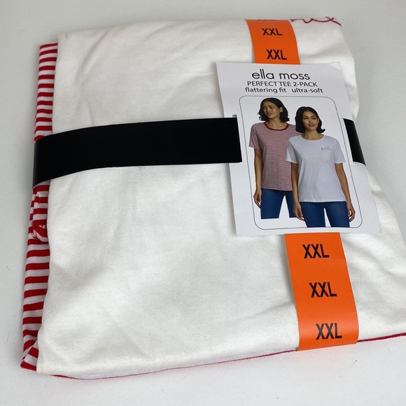 Ella Moss 2 pack tees NEW! Size XXL, red stripe and white “smile” embroidered - Picture 2 of 10